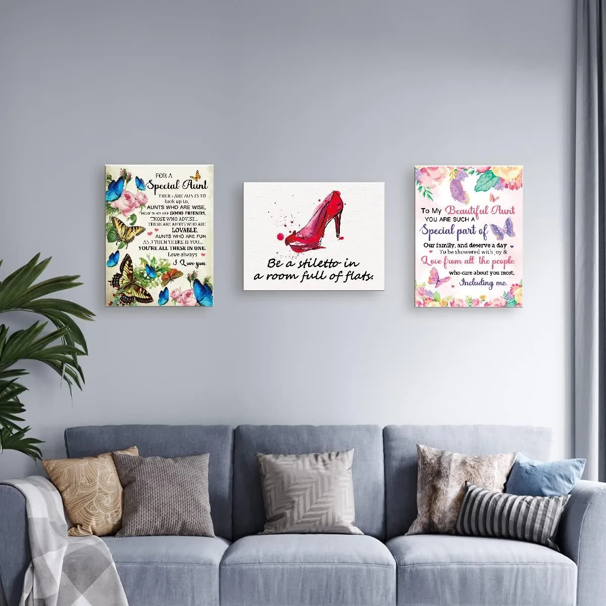 Be a Stiletto in a Room Full of Flats Quote Canvas Framed Wall Art, Red Woman High Heels Fashion Canvas Framed Print for Girls Women Bedroom Dorm Bathroom Wall Decor 15" x 12"