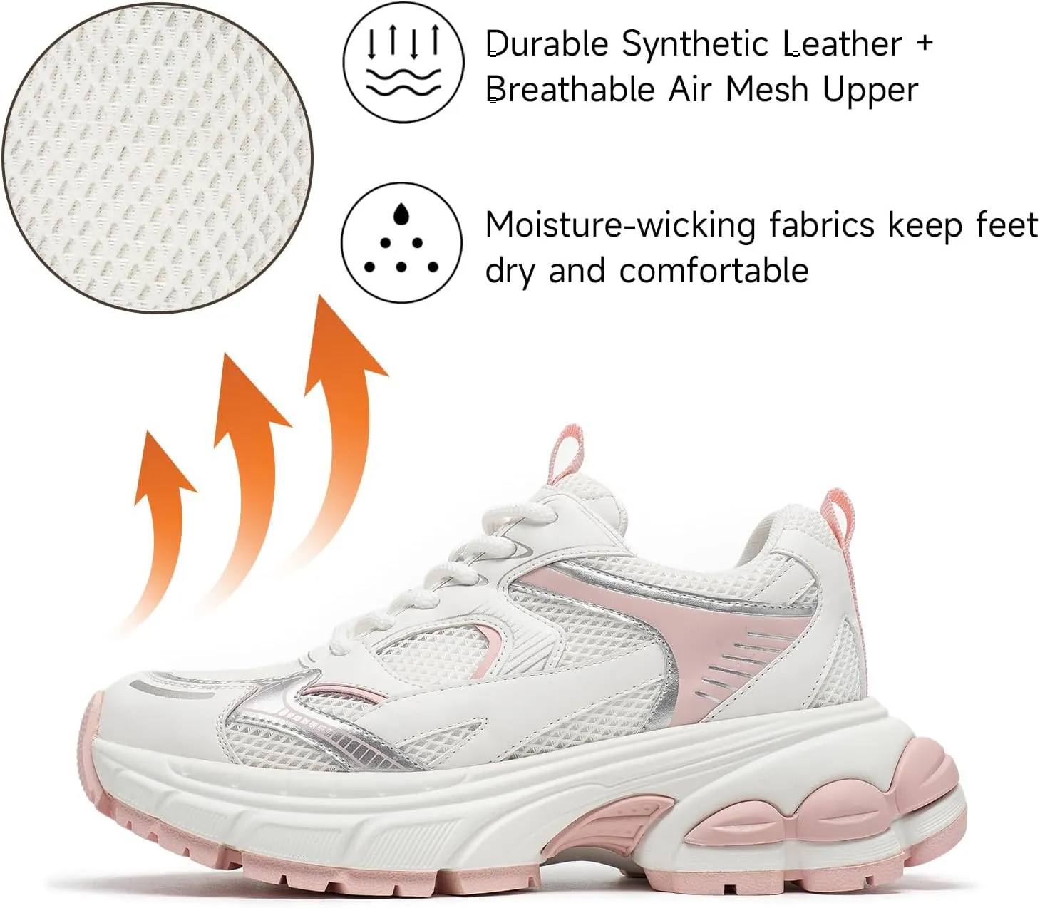 BEAU TODAY Womens Walking Shoes Fashion Platform Chunky Sneakers for Women Lace-up Casual Mesh Breathable Running Tennis Trendy Athletic Sneakers