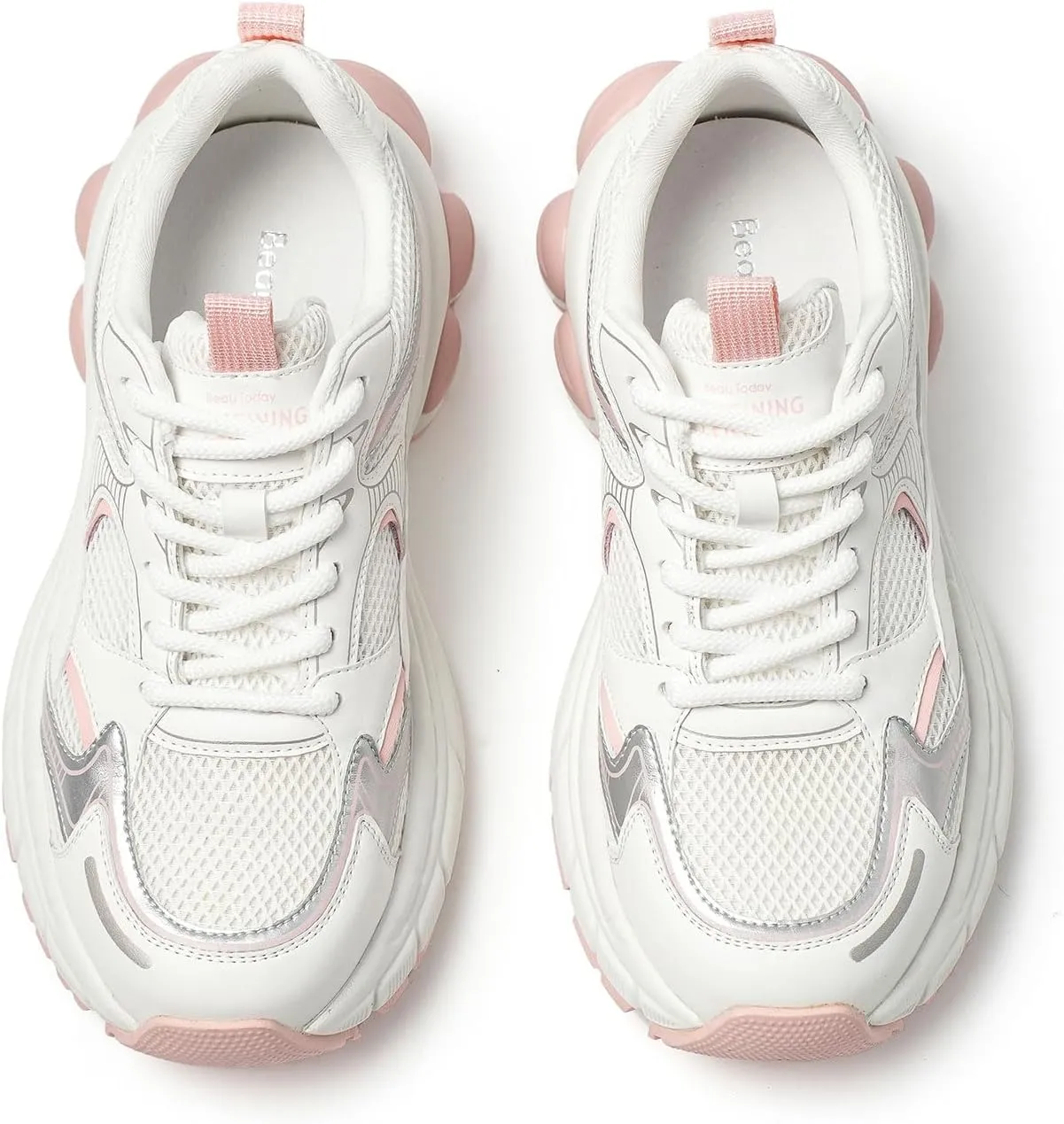 BEAU TODAY Womens Walking Shoes Fashion Platform Chunky Sneakers for Women Lace-up Casual Mesh Breathable Running Tennis Trendy Athletic Sneakers