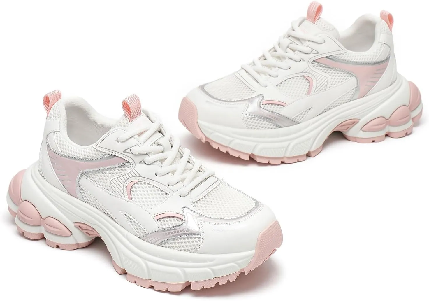 BEAU TODAY Womens Walking Shoes Fashion Platform Chunky Sneakers for Women Lace-up Casual Mesh Breathable Running Tennis Trendy Athletic Sneakers