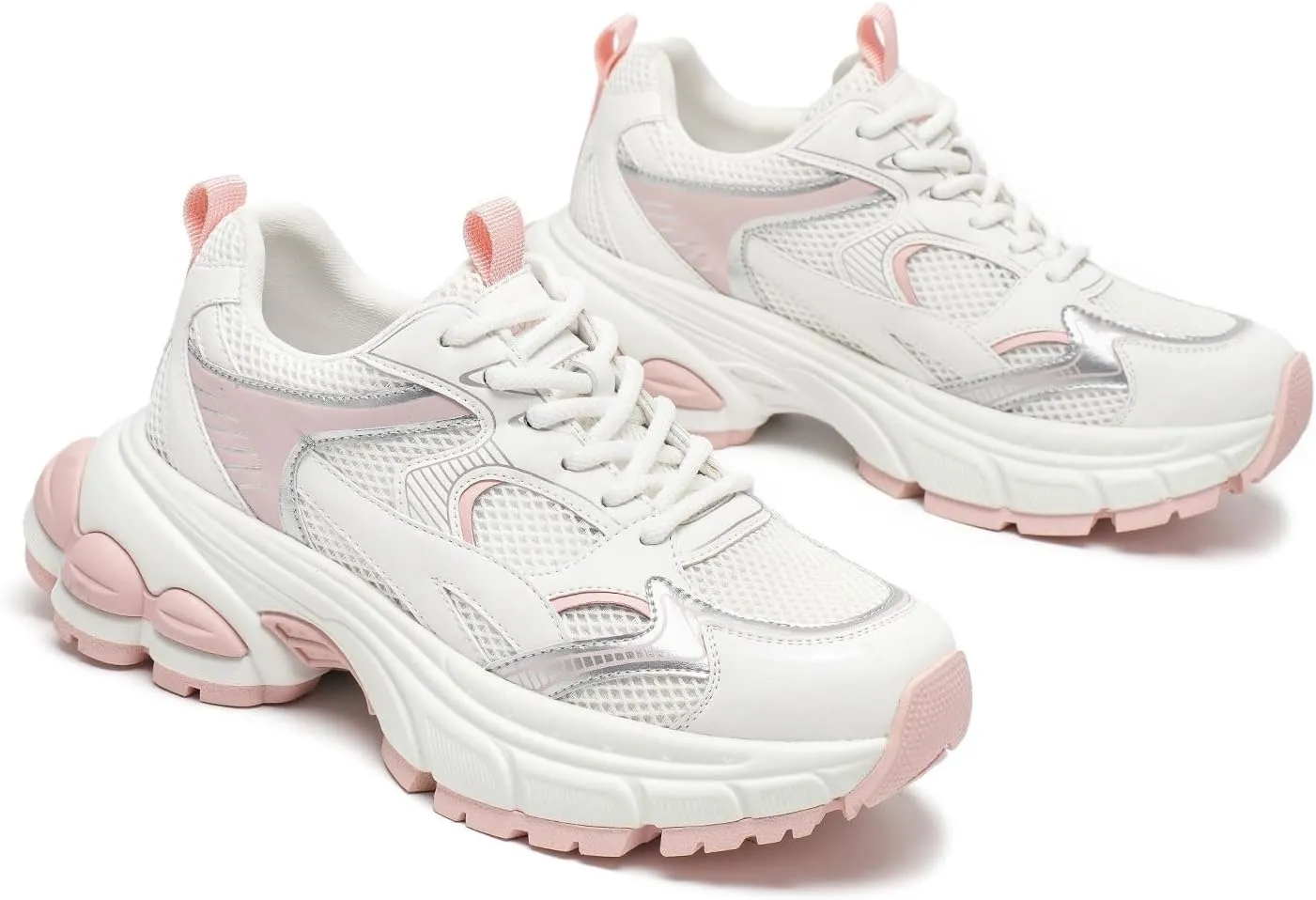 BEAU TODAY Womens Walking Shoes Fashion Platform Chunky Sneakers for Women Lace-up Casual Mesh Breathable Running Tennis Trendy Athletic Sneakers