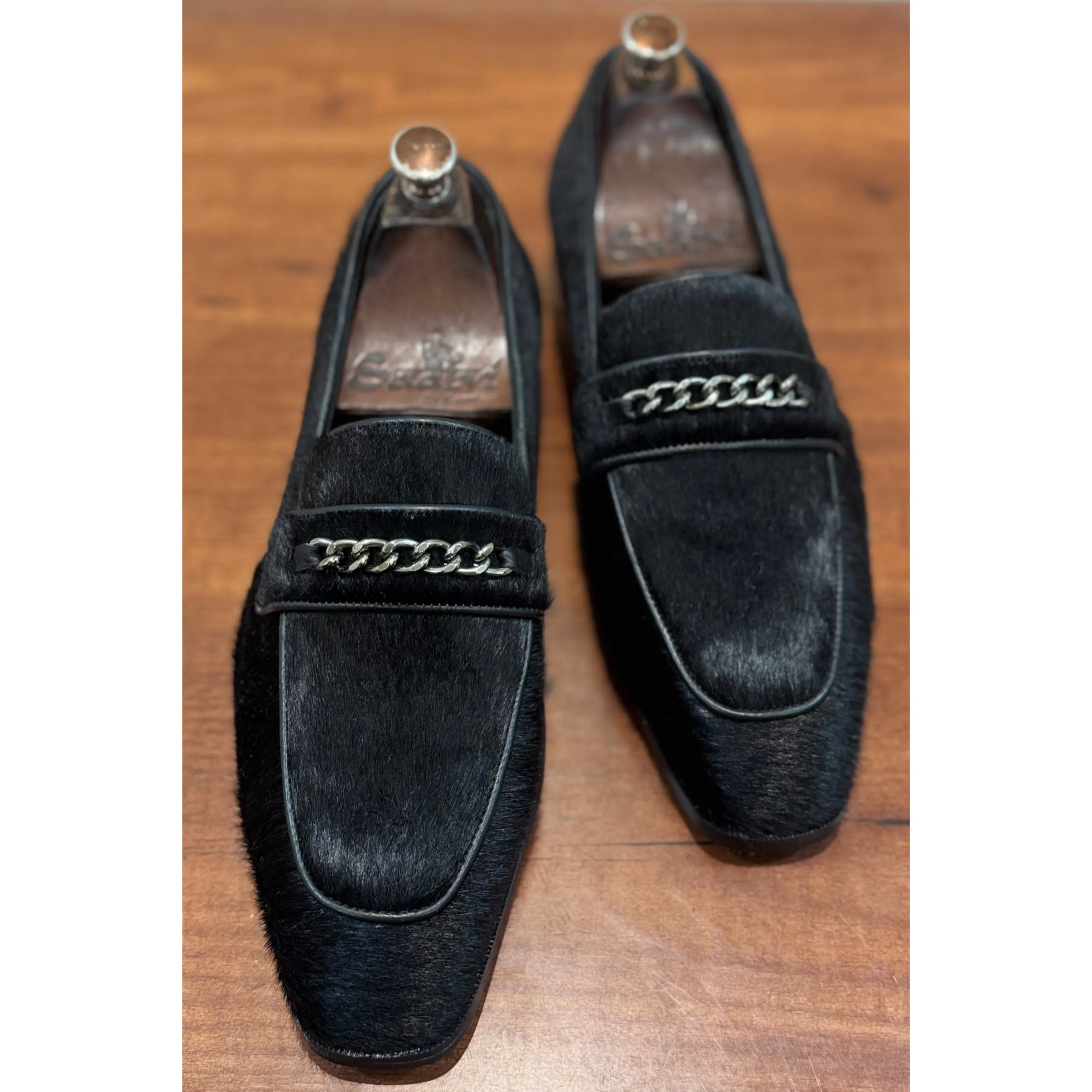 Black Hairon Loafers With Chain