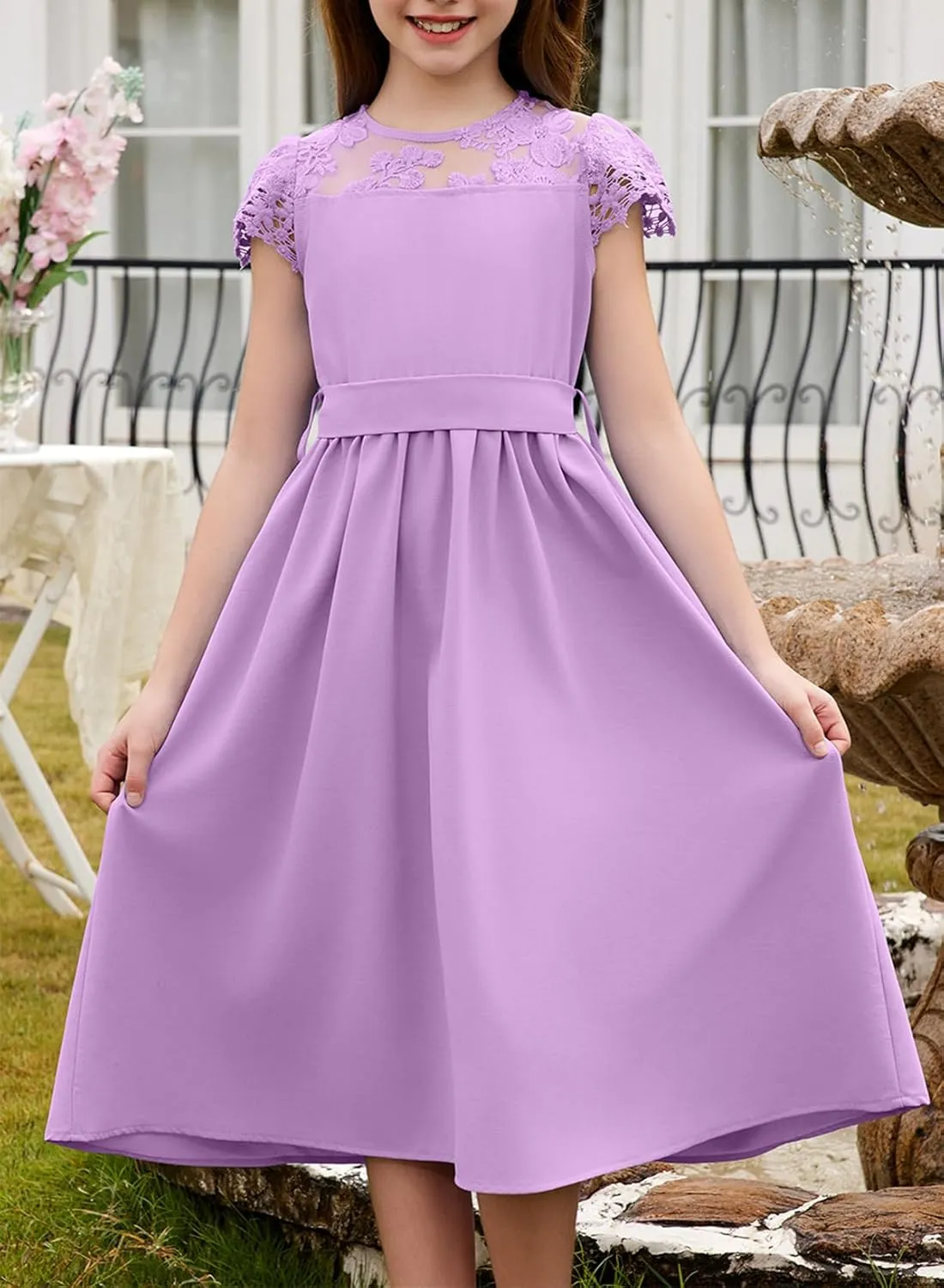 blibean Girls Summer Flower Dresses Semi Formal Lace Wedding Dress Size 6-15 Years