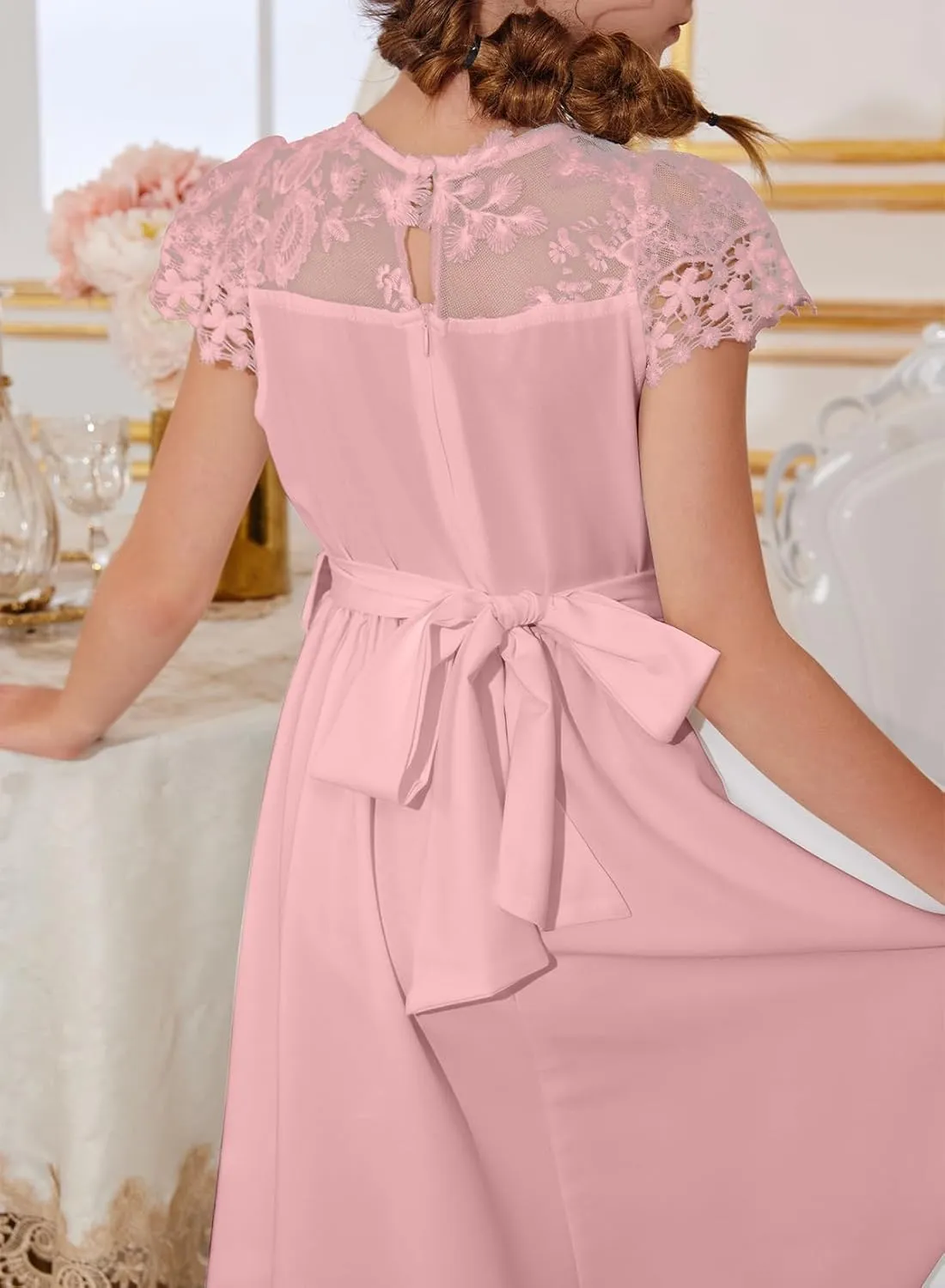blibean Girls Summer Flower Dresses Semi Formal Lace Wedding Dress Size 6-15 Years