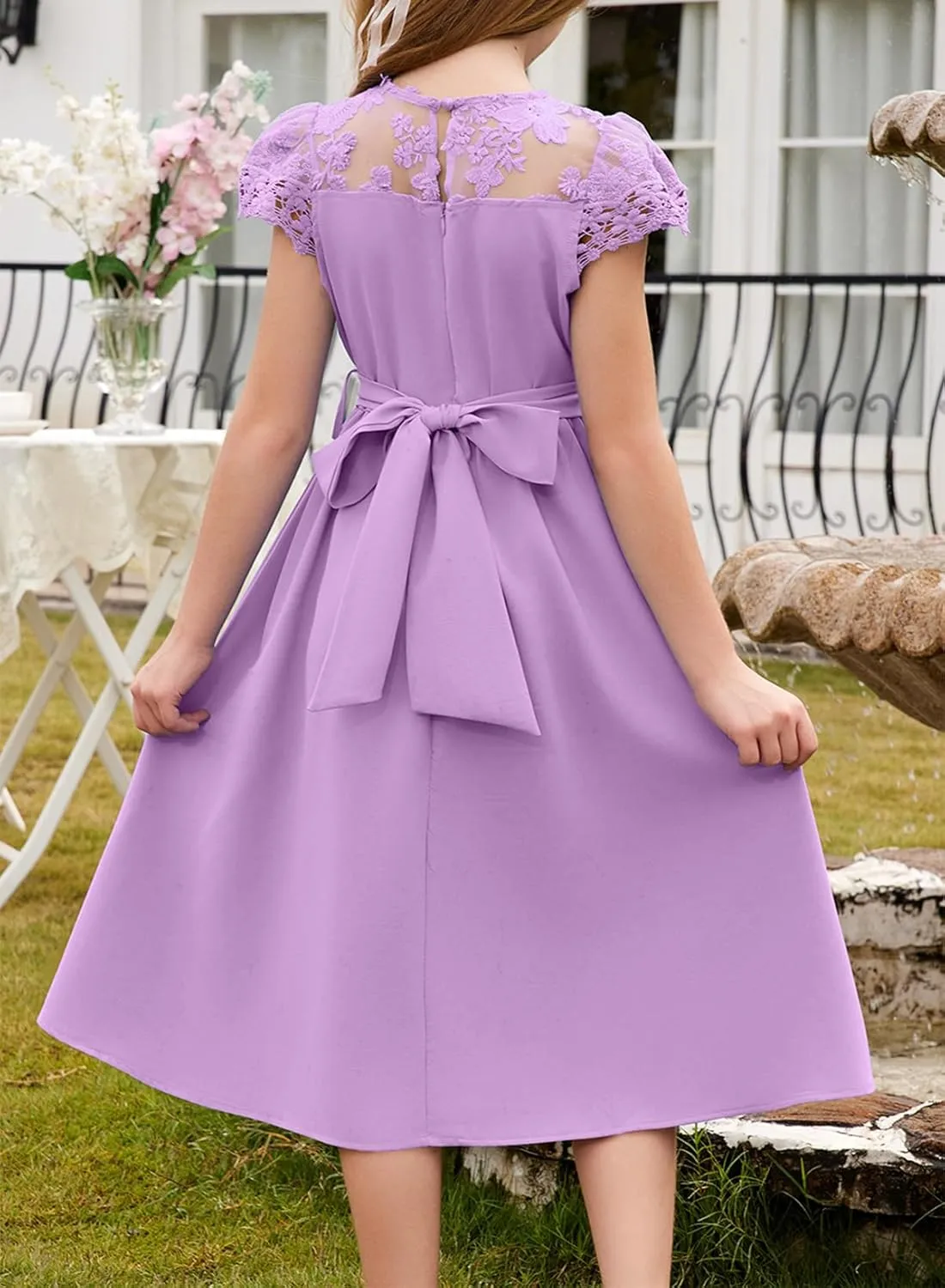 blibean Girls Summer Flower Dresses Semi Formal Lace Wedding Dress Size 6-15 Years