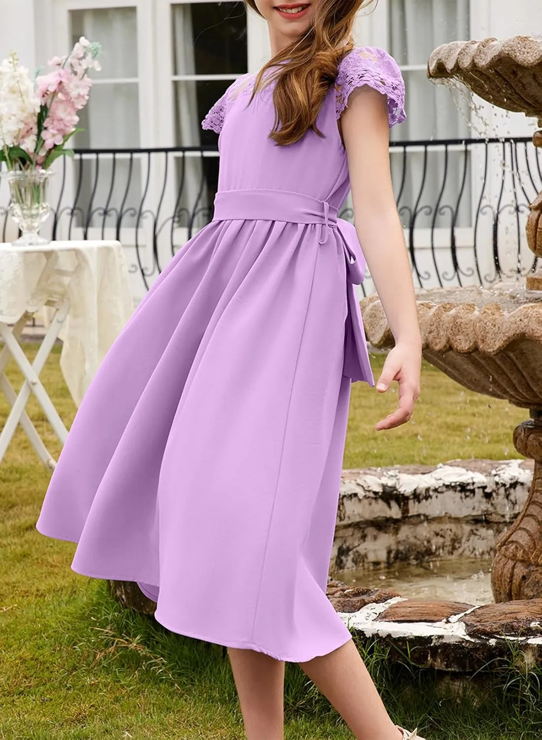 blibean Girls Summer Flower Dresses Semi Formal Lace Wedding Dress Size 6-15 Years