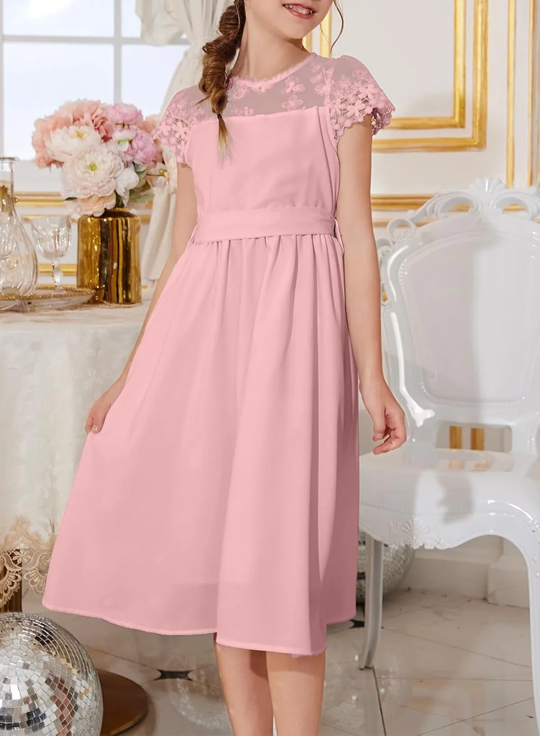 blibean Girls Summer Flower Dresses Semi Formal Lace Wedding Dress Size 6-15 Years