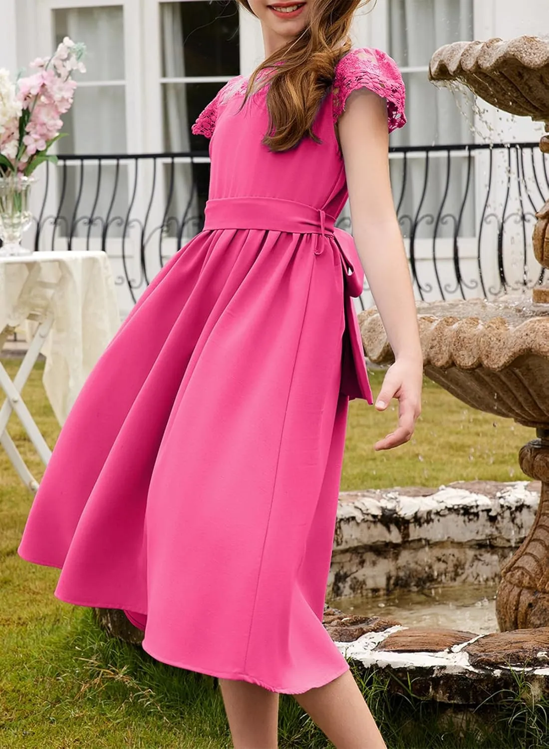 blibean Girls Summer Flower Dresses Semi Formal Lace Wedding Dress Size 6-15 Years