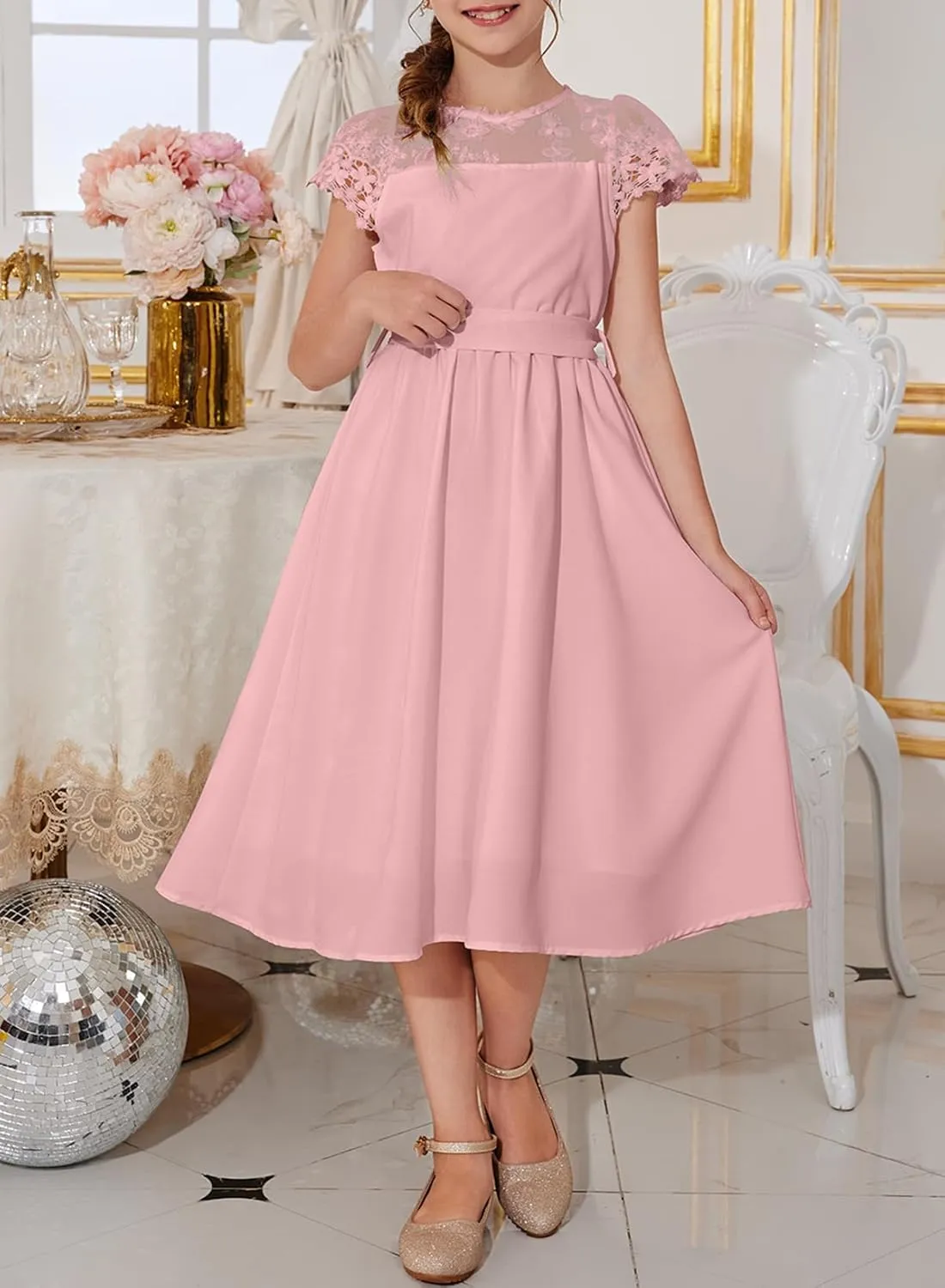 blibean Girls Summer Flower Dresses Semi Formal Lace Wedding Dress Size 6-15 Years