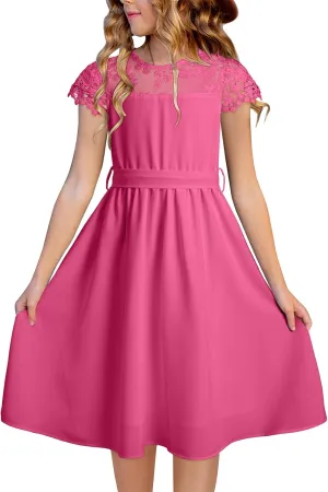 blibean Girls Summer Flower Dresses Semi Formal Lace Wedding Dress Size 6-15 Years