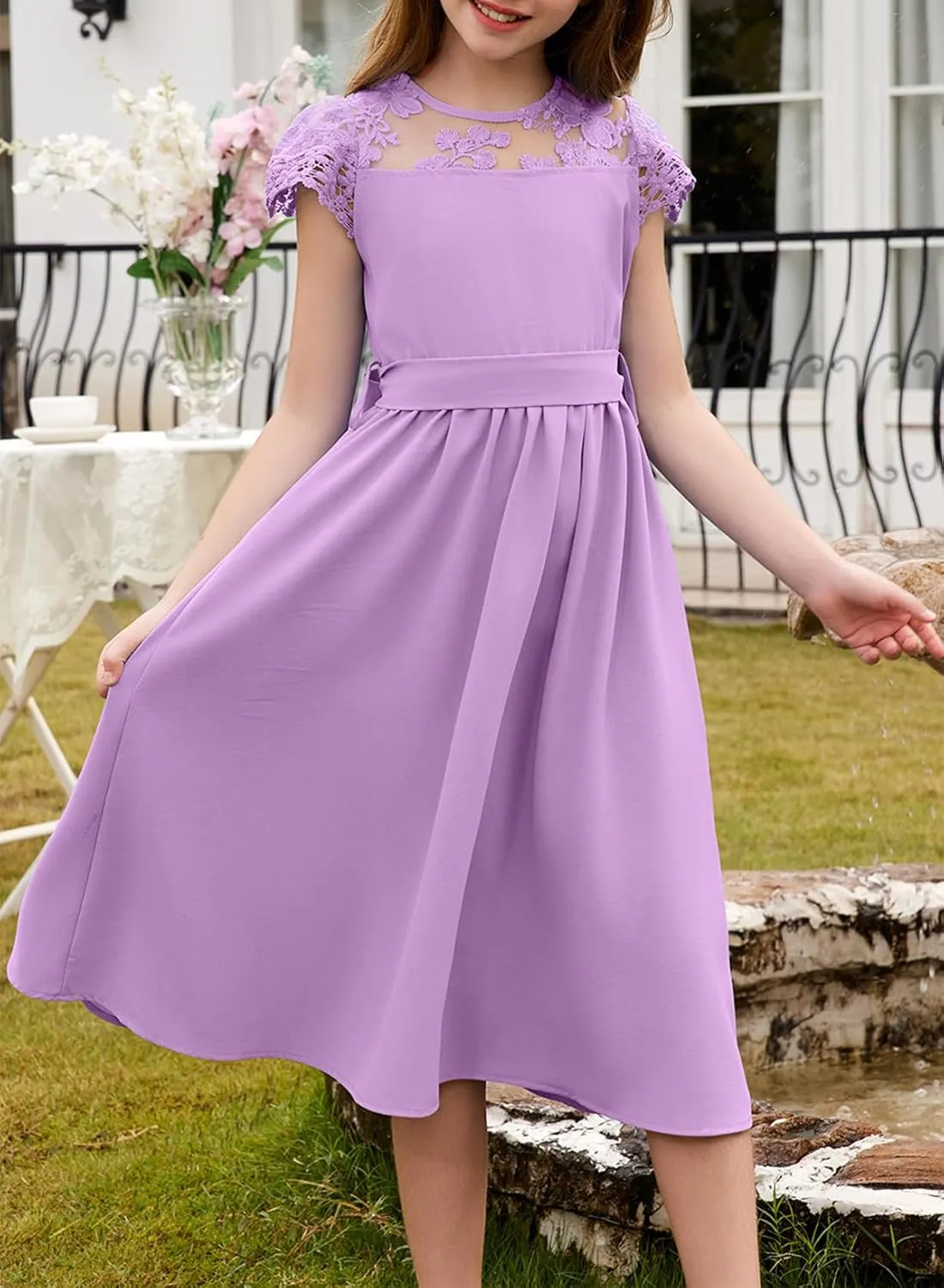 blibean Girls Summer Flower Dresses Semi Formal Lace Wedding Dress Size 6-15 Years