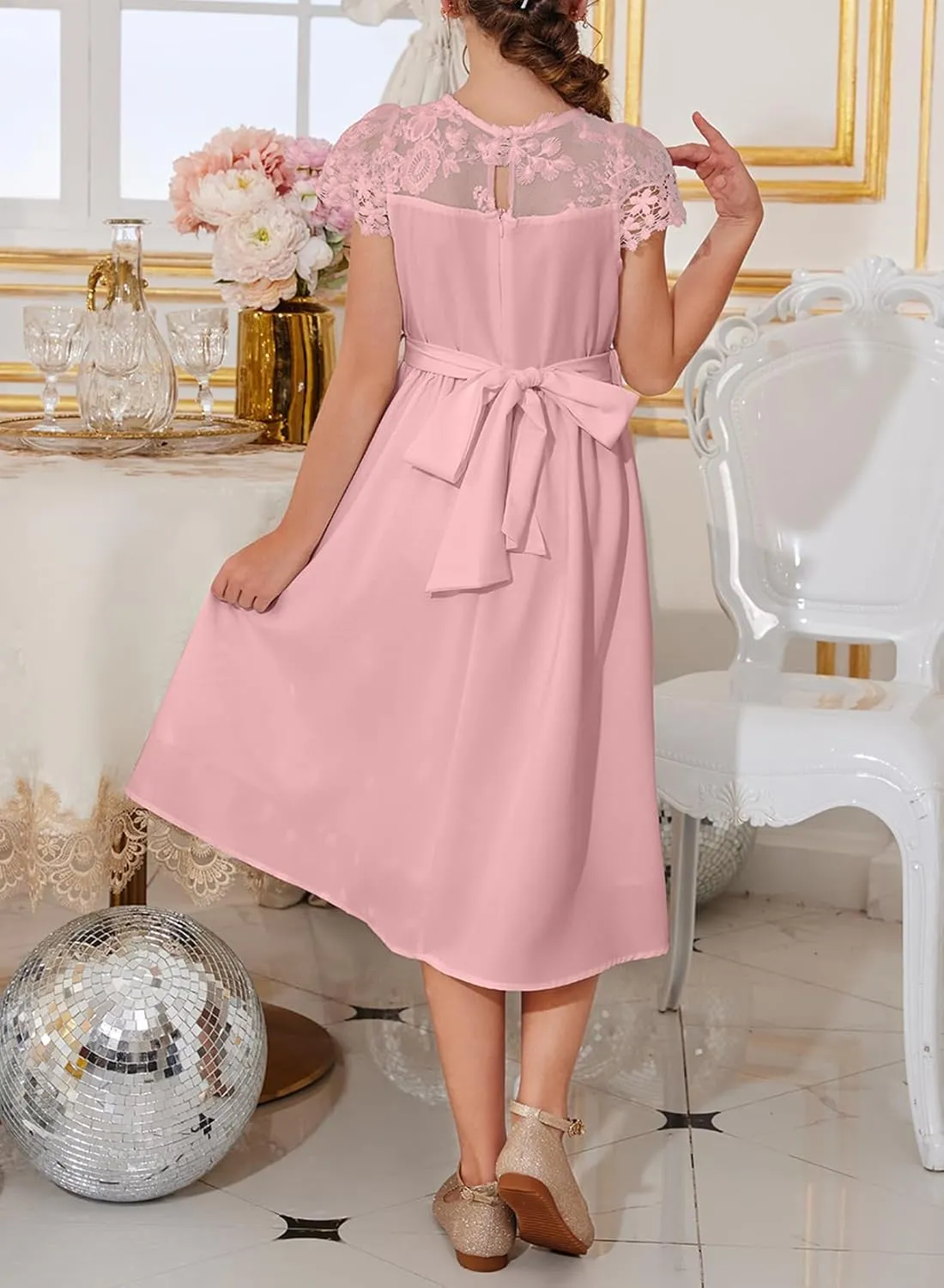 blibean Girls Summer Flower Dresses Semi Formal Lace Wedding Dress Size 6-15 Years