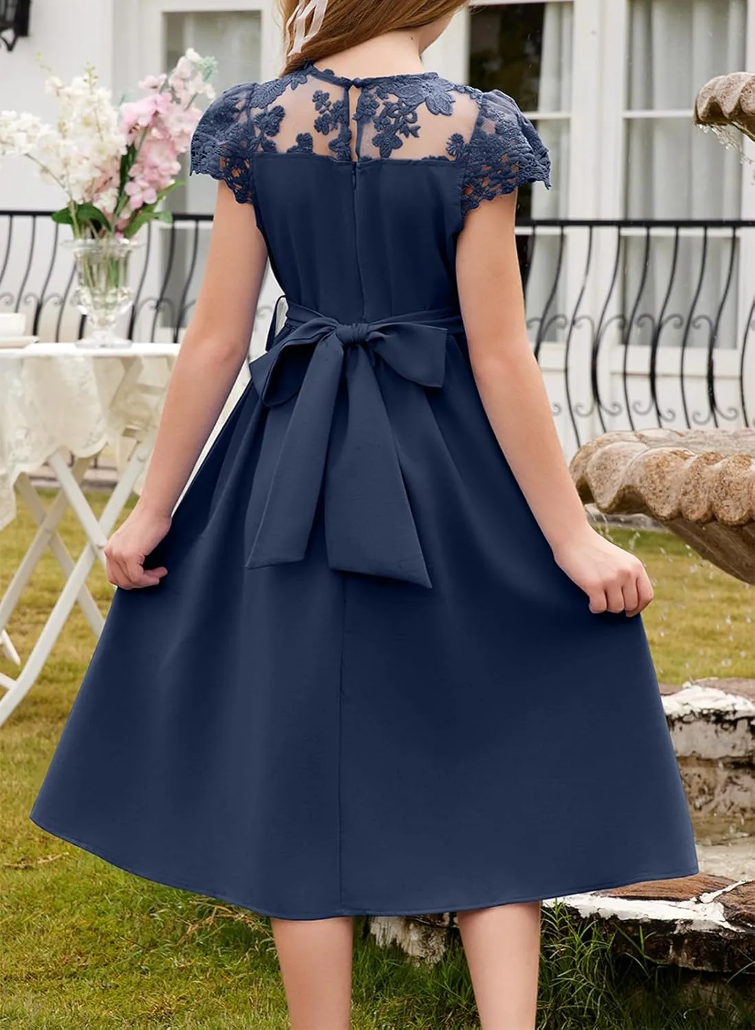 blibean Girls Summer Flower Dresses Semi Formal Lace Wedding Dress Size 6-15 Years