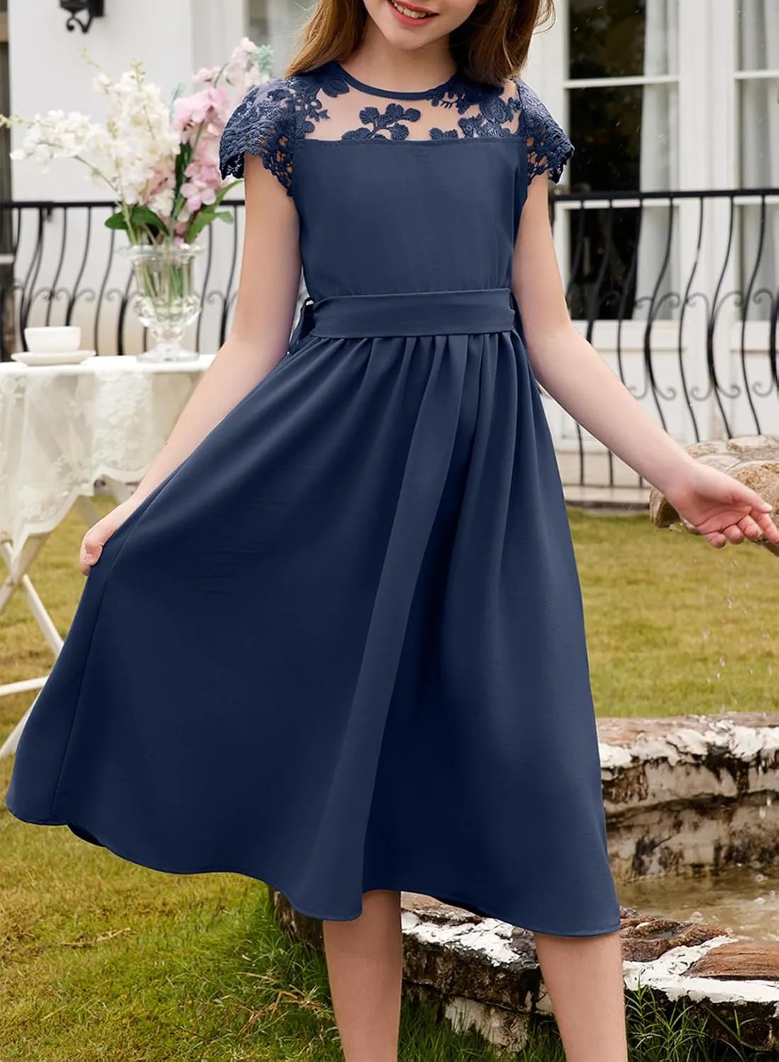 blibean Girls Summer Flower Dresses Semi Formal Lace Wedding Dress Size 6-15 Years