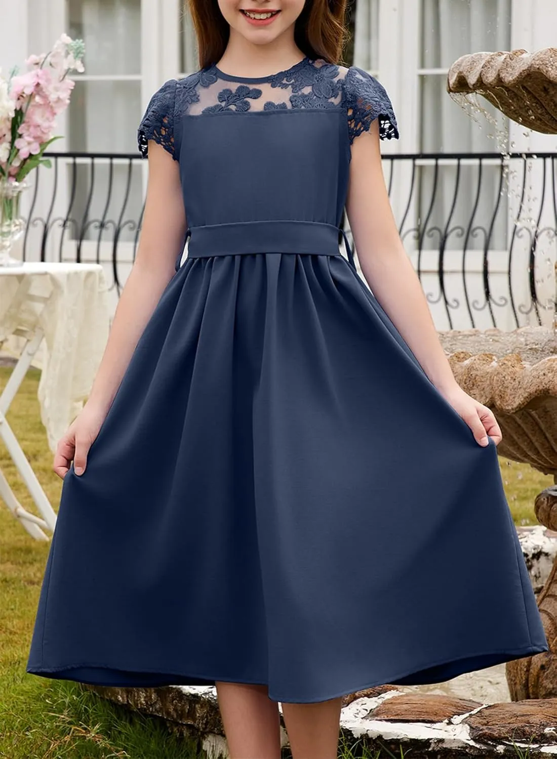 blibean Girls Summer Flower Dresses Semi Formal Lace Wedding Dress Size 6-15 Years