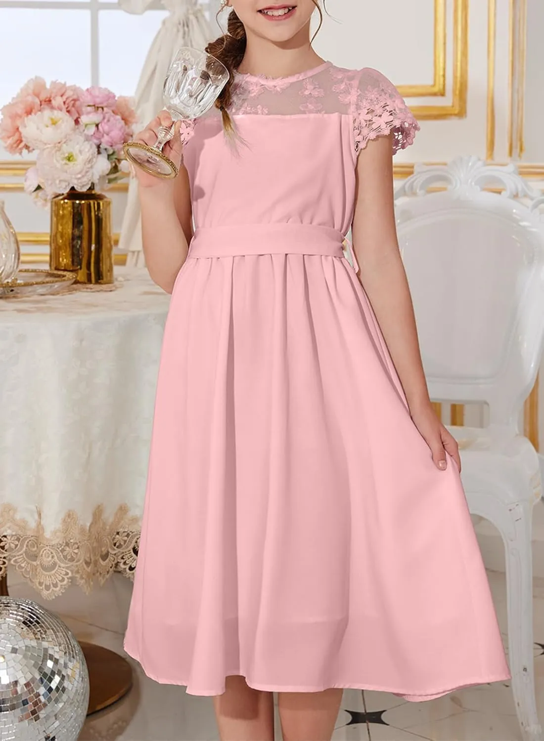 blibean Girls Summer Flower Dresses Semi Formal Lace Wedding Dress Size 6-15 Years