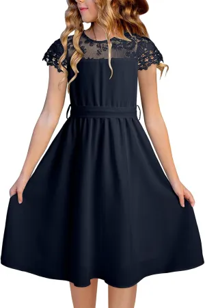 blibean Girls Summer Flower Dresses Semi Formal Lace Wedding Dress Size 6-15 Years