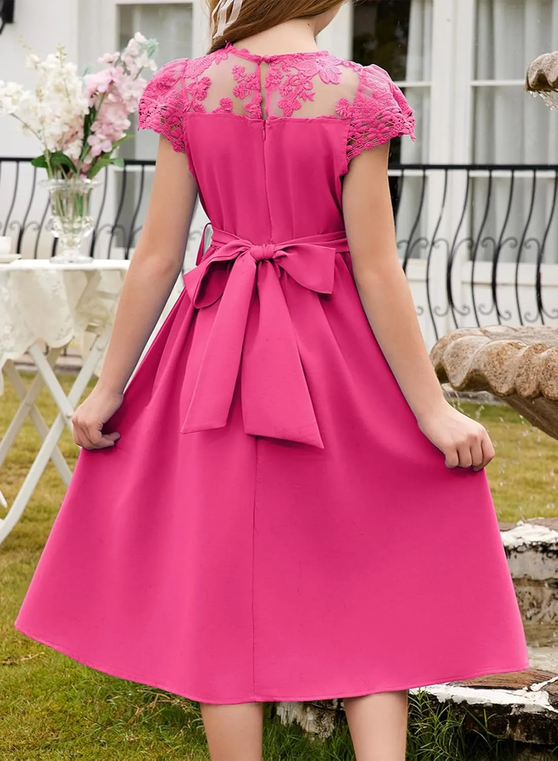 blibean Girls Summer Flower Dresses Semi Formal Lace Wedding Dress Size 6-15 Years