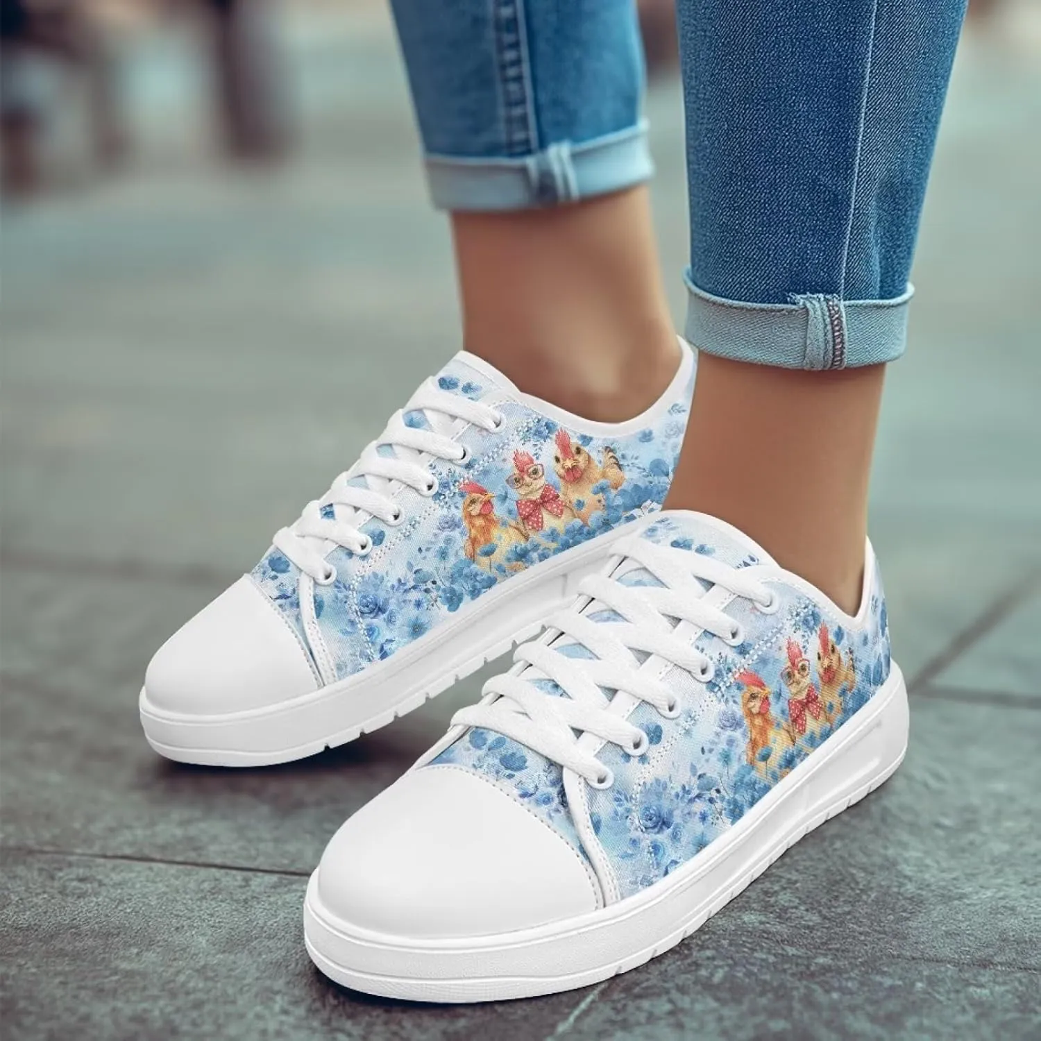 Blue Rose Women's Fashion Canvas Sneakers Tennis Shoes Low Top Walking Shoes with Thick White Sole US 5.5-13.5