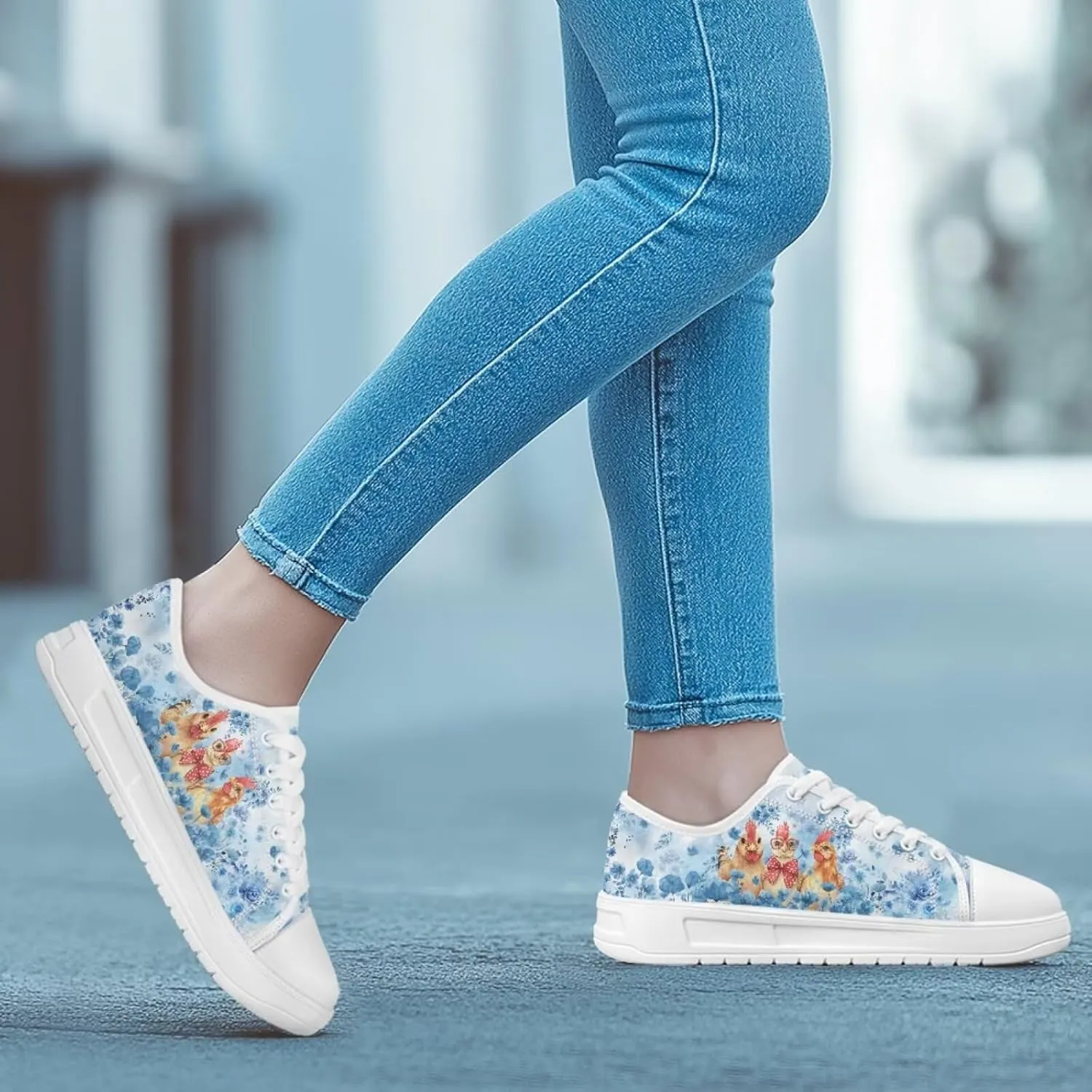 Blue Rose Women's Fashion Canvas Sneakers Tennis Shoes Low Top Walking Shoes with Thick White Sole US 5.5-13.5