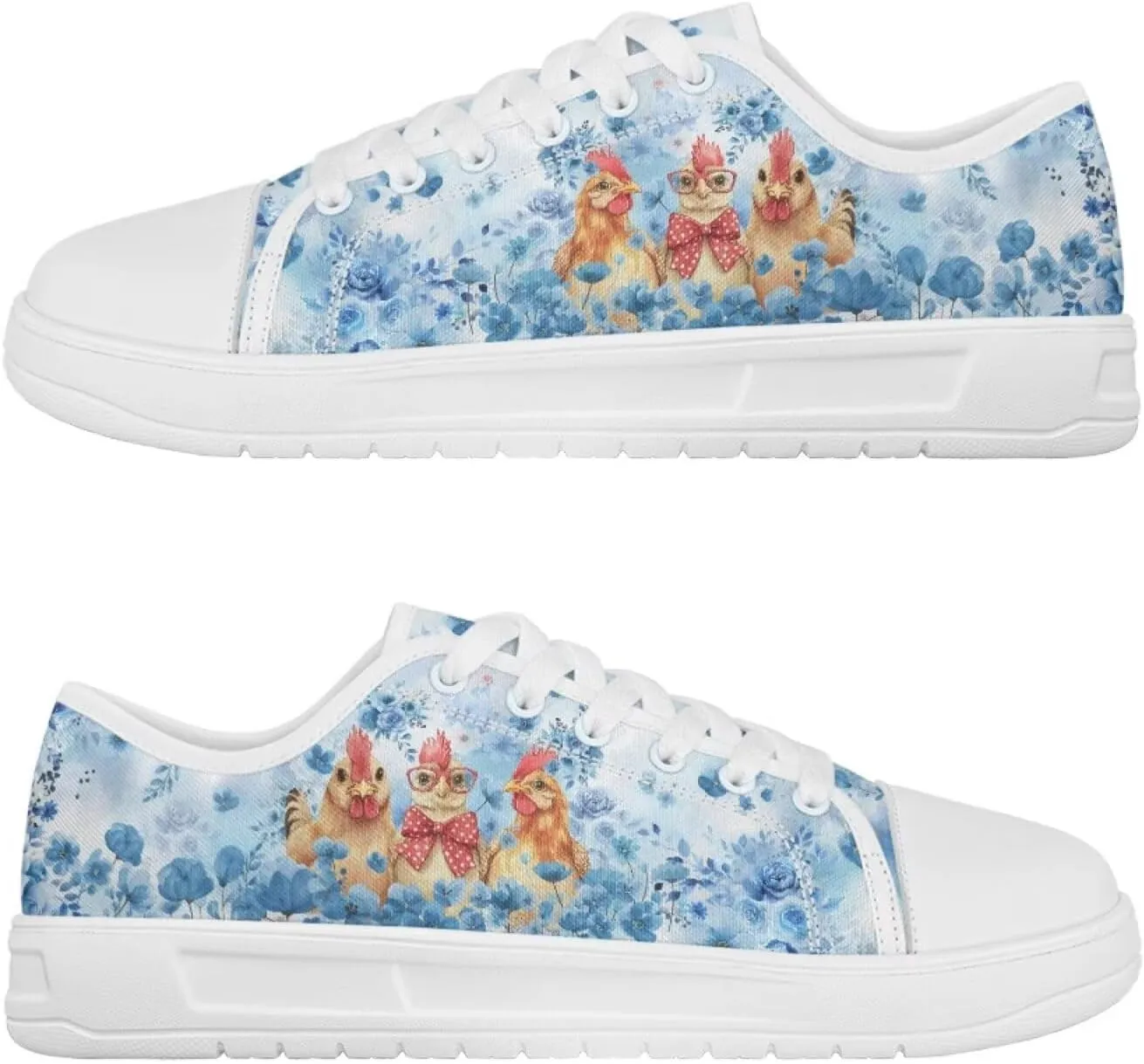 Blue Rose Women's Fashion Canvas Sneakers Tennis Shoes Low Top Walking Shoes with Thick White Sole US 5.5-13.5