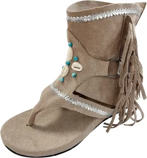 Boho Sandals for Women Flat Vintage Fringe Tassel Clip Toe Flip Flops Beaded Beach Shoes Ladies Casual Boots