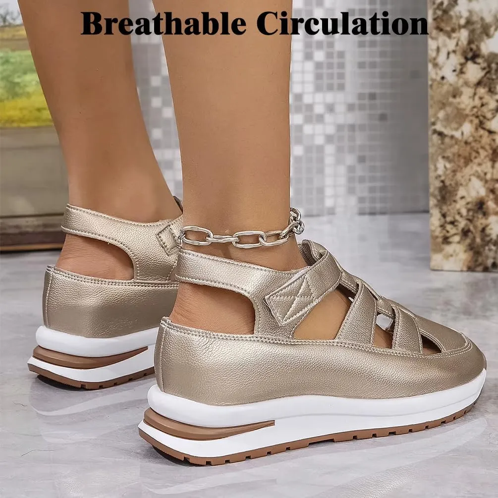 Bootara Shoes Women, Bootara Women's Plus Size Hollow-Out Casual Sandals, Closed Toe Platform Sandals