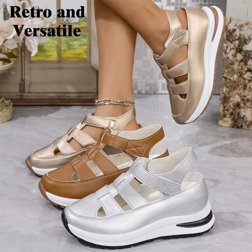 Bootara Shoes Women, Bootara Women's Plus Size Hollow-Out Casual Sandals, Closed Toe Platform Sandals