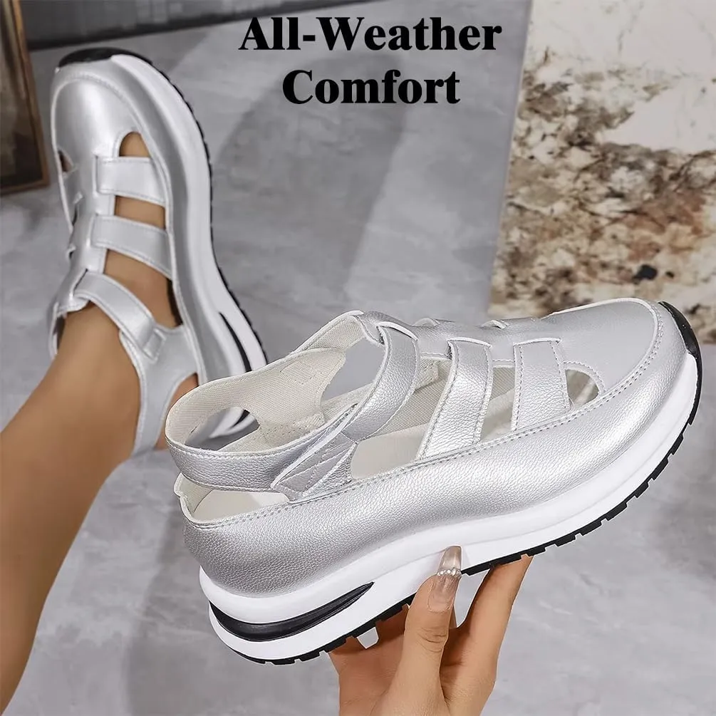 Bootara Shoes Women, Bootara Women's Plus Size Hollow-Out Casual Sandals, Closed Toe Platform Sandals