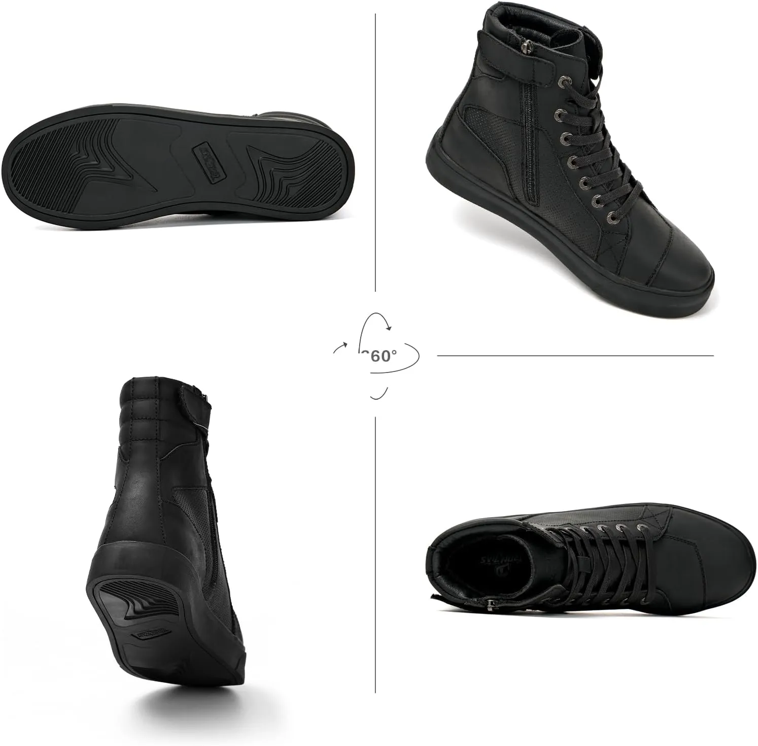 BORLEN Motorcycle Riding Shoes Cowhide Leather Breathable Casual Outdoor Street Motorcycle Boots for Men Black 9.5