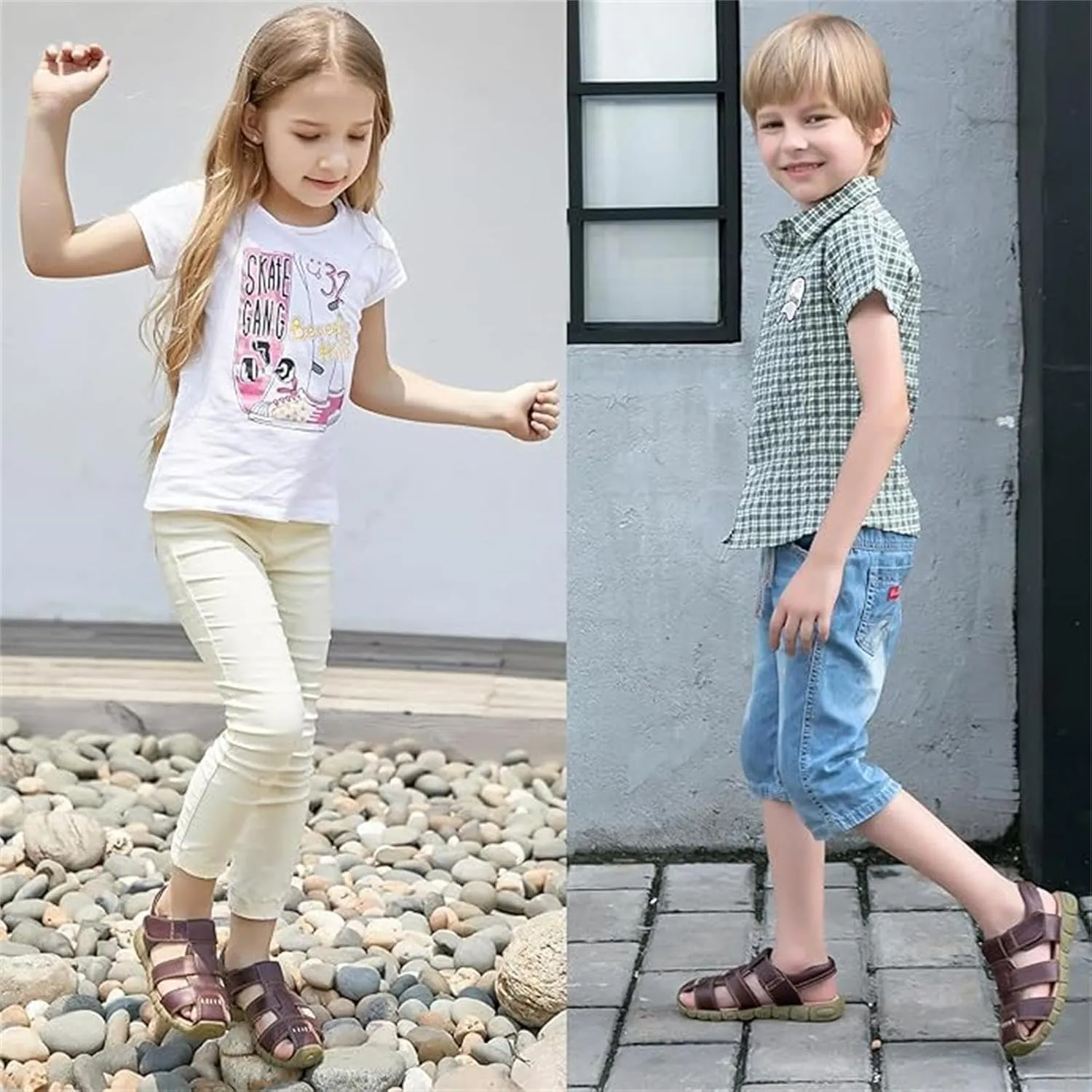 Boys Girls Leather Close Toe Outdoor Sports Sandals Beach Sandals