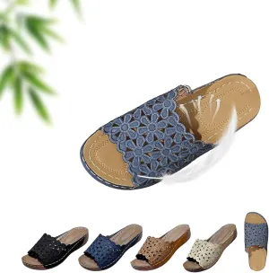 Breathable Orthopedic Open-Toe Slippers for Women with Soft Cushioning Arch Support, Summer Solid Color Lightweight Mesh Slip-On Non-Slip Flowers Open Toe Wedge Sandals