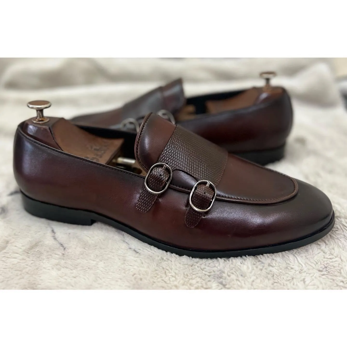 Brown Double Monk Strap Loafers