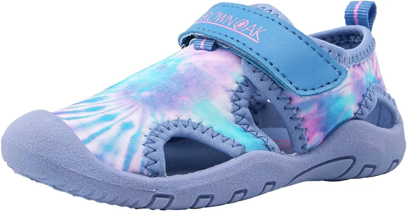 Brown Oak Kids Water Shoes Quick Dry Anti Slip Closed Toe Aqua Swim Sport Sandals (Toddlers/Little Kids)
