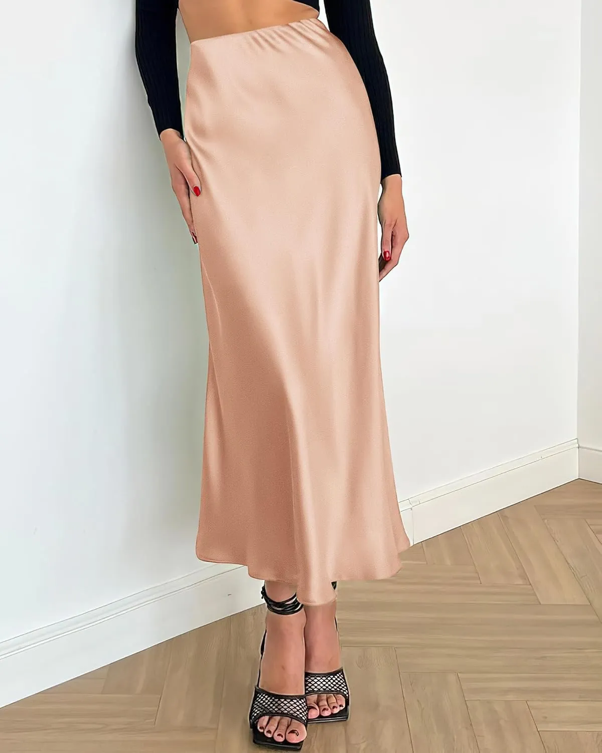 BTFBM 2025 Women Summer Spring Long Satin Skirt Silk Elegant High Waist Cocktail Party Wedding Flowy A-Line Midi Skirts