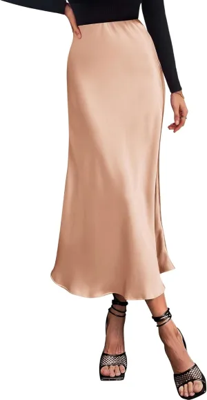 BTFBM 2025 Women Summer Spring Long Satin Skirt Silk Elegant High Waist Cocktail Party Wedding Flowy A-Line Midi Skirts