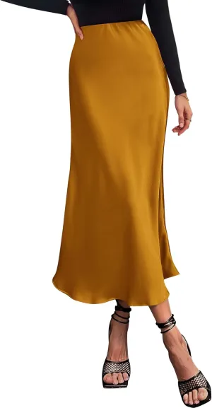BTFBM 2025 Women Summer Spring Long Satin Skirt Silk Elegant High Waist Cocktail Party Wedding Flowy A-Line Midi Skirts