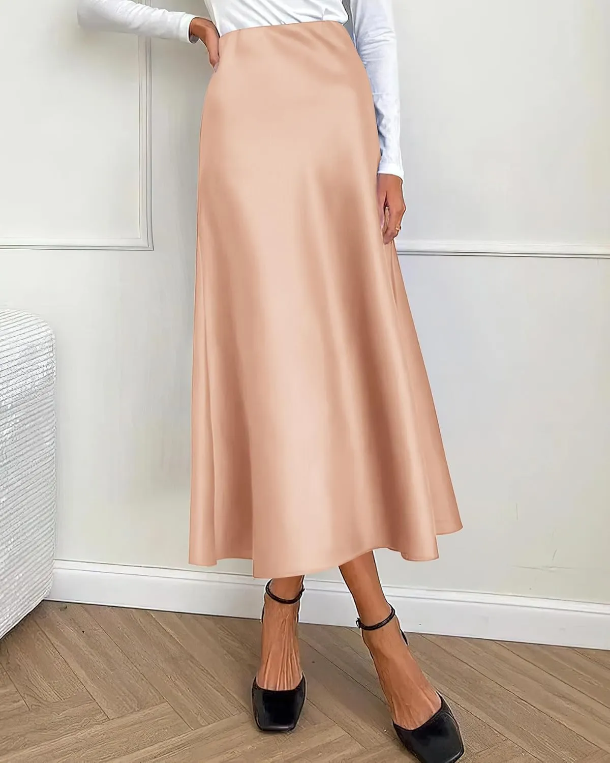 BTFBM 2025 Women Summer Spring Long Satin Skirt Silk Elegant High Waist Cocktail Party Wedding Flowy A-Line Midi Skirts
