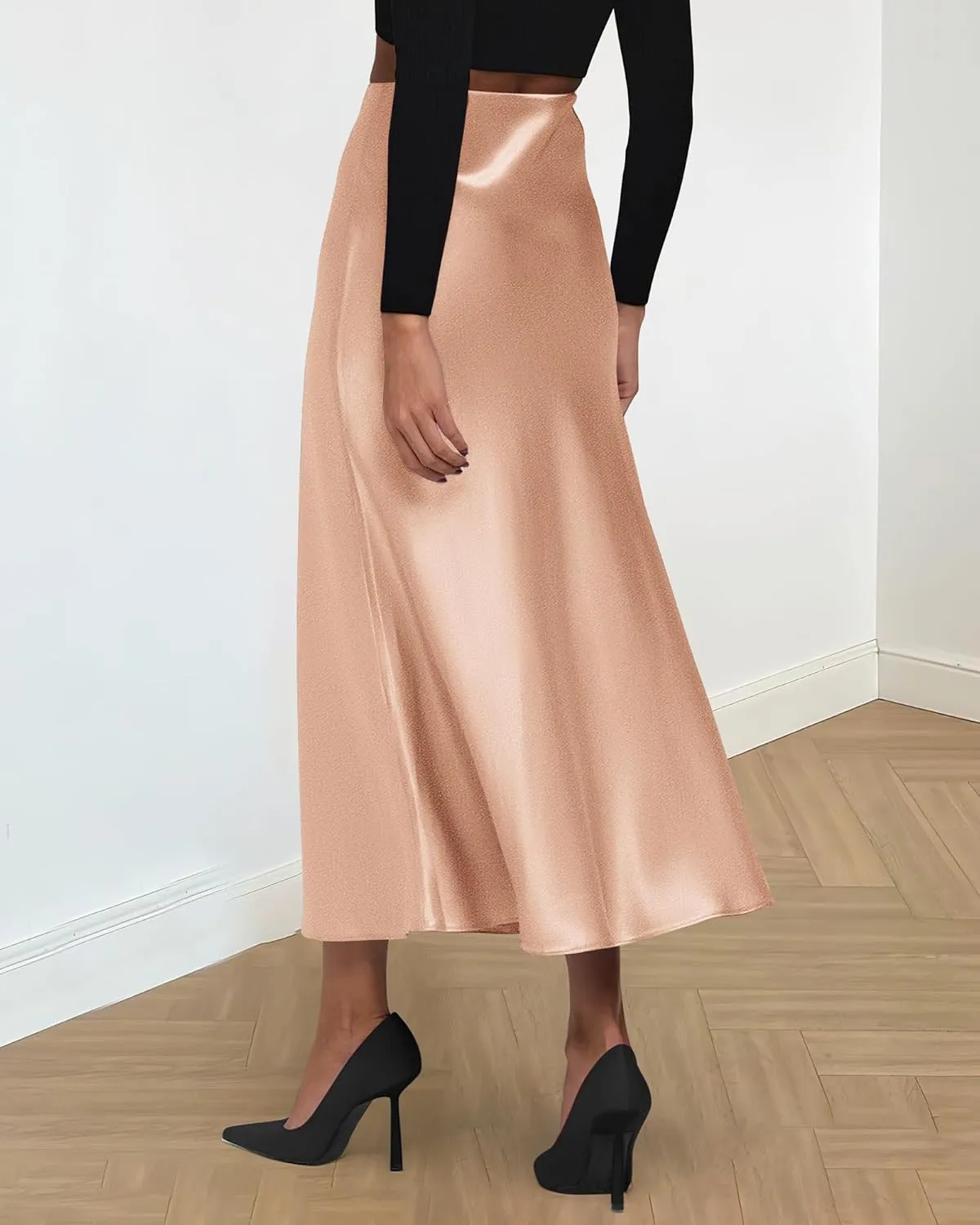 BTFBM 2025 Women Summer Spring Long Satin Skirt Silk Elegant High Waist Cocktail Party Wedding Flowy A-Line Midi Skirts