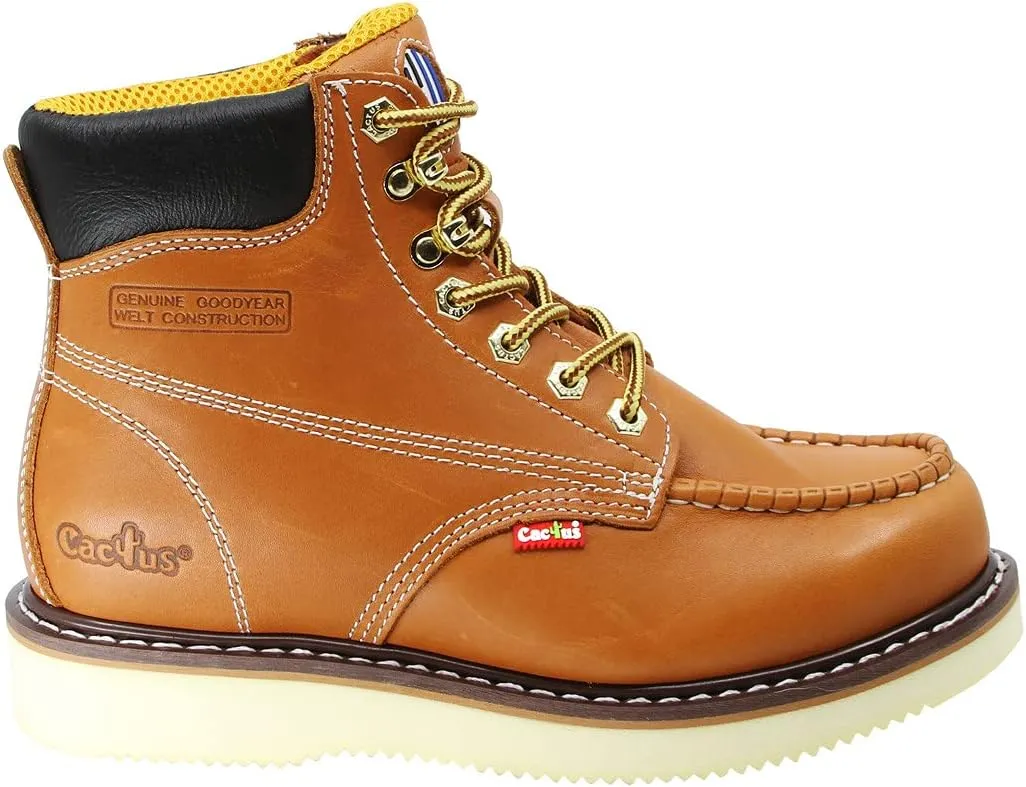 Cactus Men's 71622M 6" Full Grain Leather Polyurethane (PU) Outsole Moc-Toe Work Boots