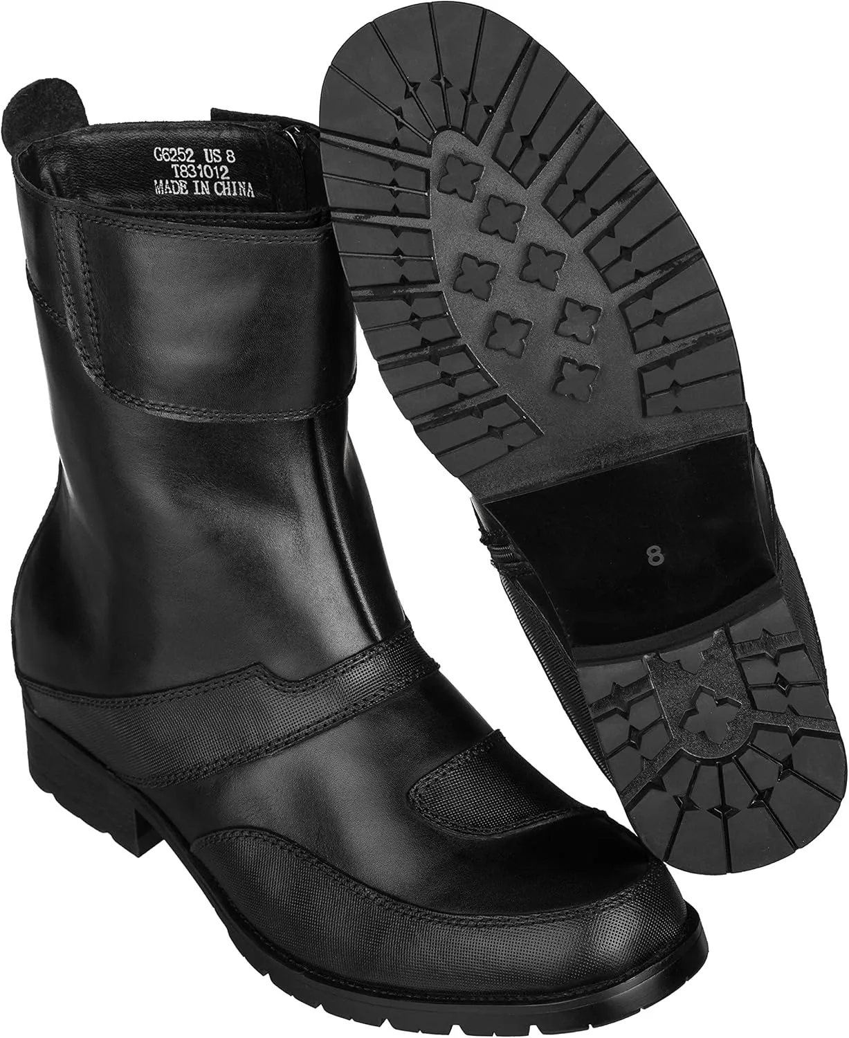 CALTO Men's Invisible Height Increasing Elevator Shoes - Black Leather Zipper High-top Biker Boots - 3.3 Inches Taller - G6252 - Size 10 D(M) US