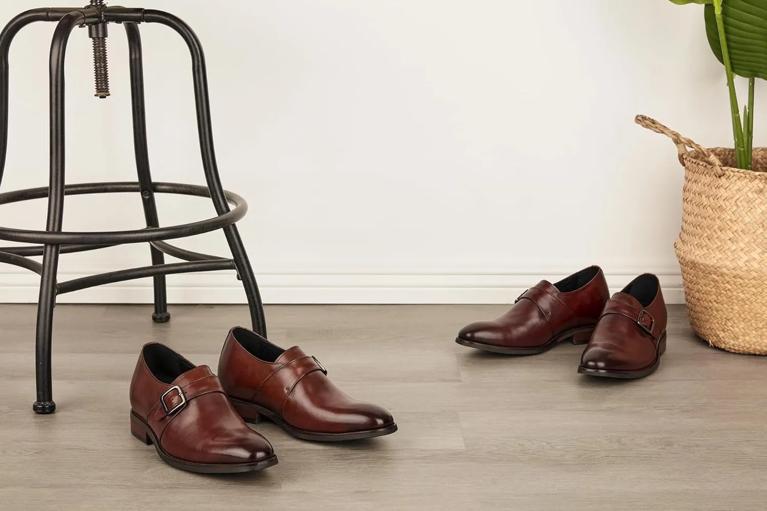 CALTO Men's Invisible Height Increasing Elevator Shoes - Cordovan Dark Brown Leather Slip-on Monk-Strap Dress Loafers - 2.8 Inches Taller - Y7256 - Size 7.5 D(M) US