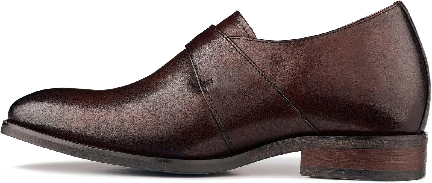 CALTO Men's Invisible Height Increasing Elevator Shoes - Cordovan Dark Brown Leather Slip-on Monk-Strap Dress Loafers - 2.8 Inches Taller - Y7256 - Size 7.5 D(M) US
