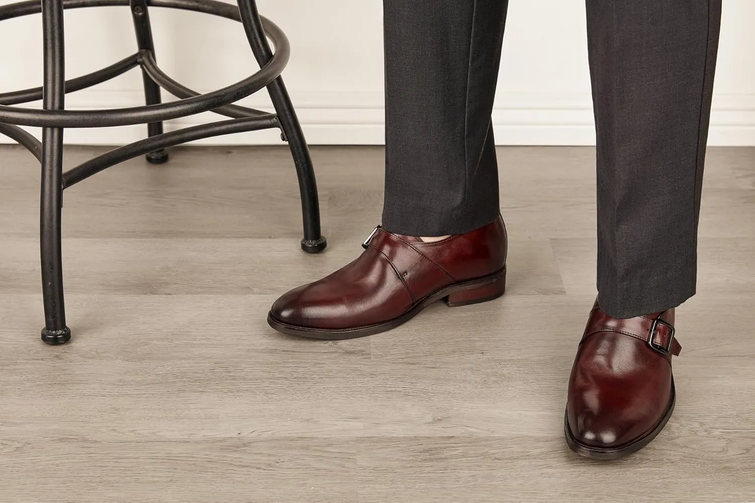 CALTO Men's Invisible Height Increasing Elevator Shoes - Cordovan Dark Brown Leather Slip-on Monk-Strap Dress Loafers - 2.8 Inches Taller - Y7256 - Size 7.5 D(M) US