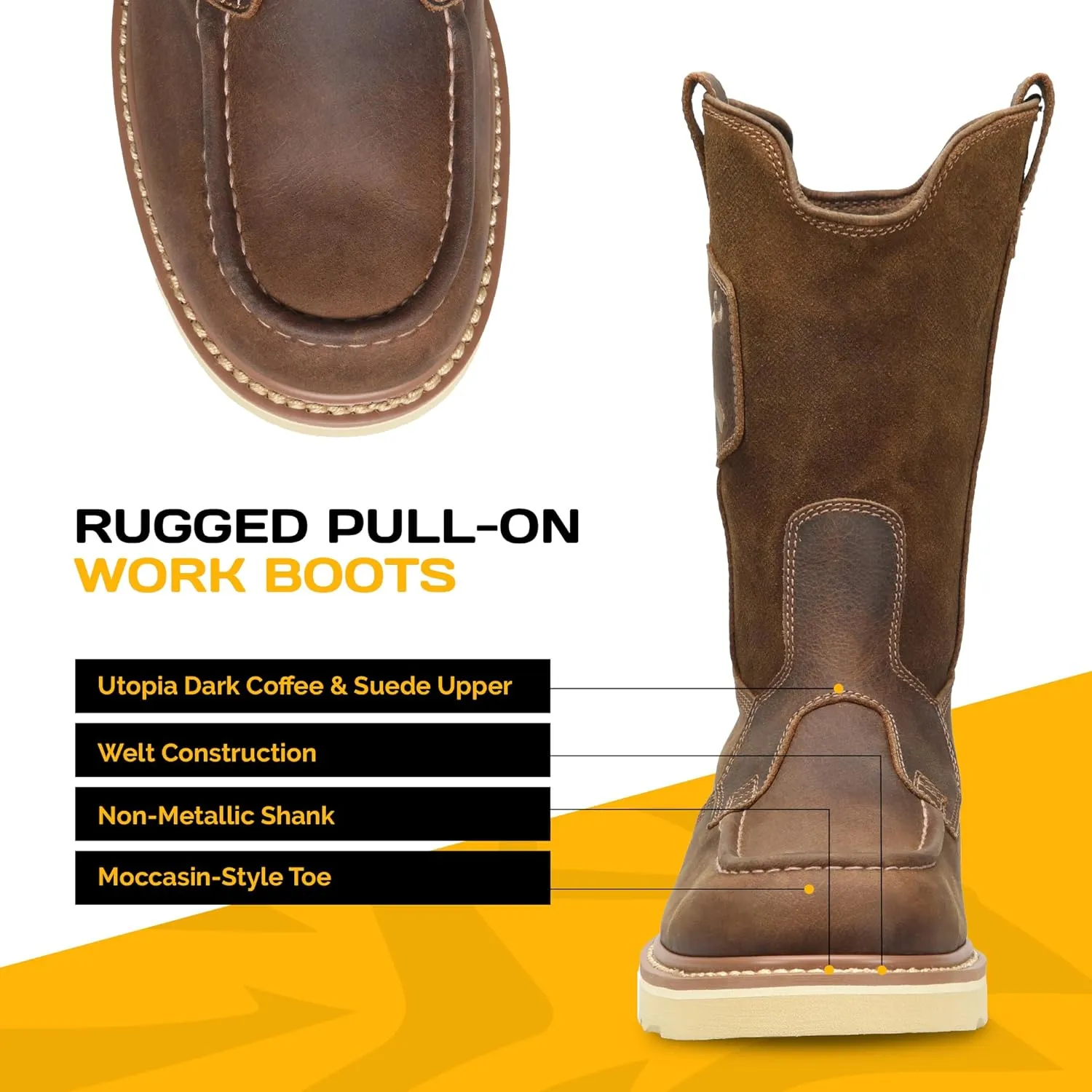 Carolina Flatiron Men's Wellington Boots - Dark Coffee and Suede Upper, Oil and Slip Resisting Outsole, and Removable EVA Footbed, EH-Rated