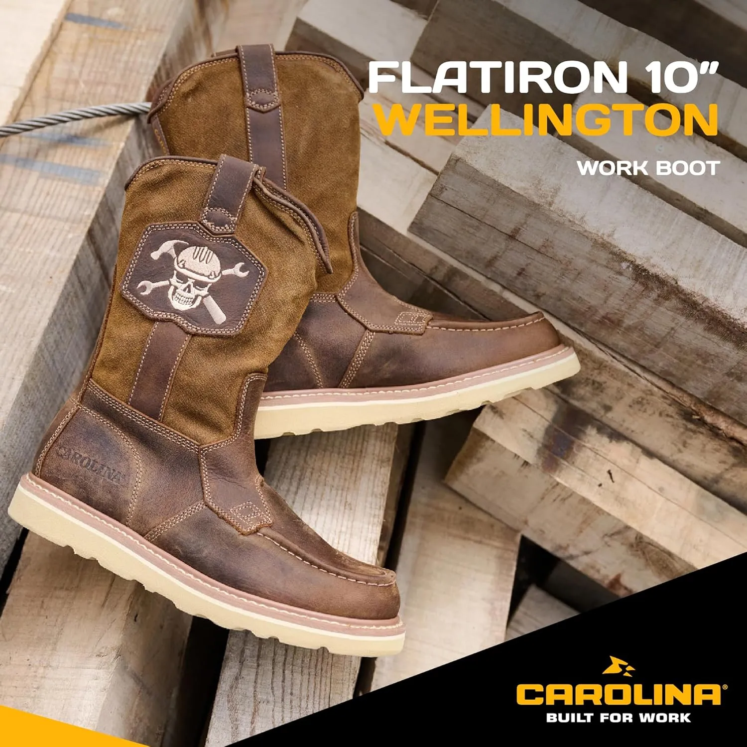 Carolina Flatiron Men's Wellington Boots - Dark Coffee and Suede Upper, Oil and Slip Resisting Outsole, and Removable EVA Footbed, EH-Rated