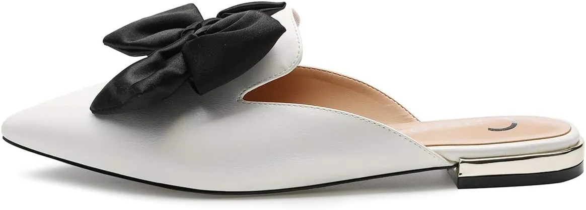 Castamere Womens Pointed Toe Bow-Knot Mules Slip On Velvet Slippers Casual Comfortable Flats
