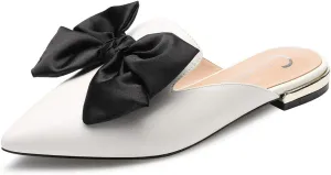 Castamere Womens Pointed Toe Bow-Knot Mules Slip On Velvet Slippers Casual Comfortable Flats