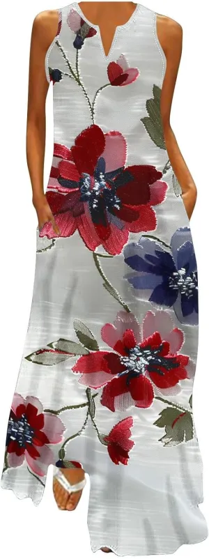 Ceboyel Women Floral Summer Dresses 2024 Sleeveless Casual Maxi Dress Long Flowy Sundresses Trendy Beach Vacation Clothes