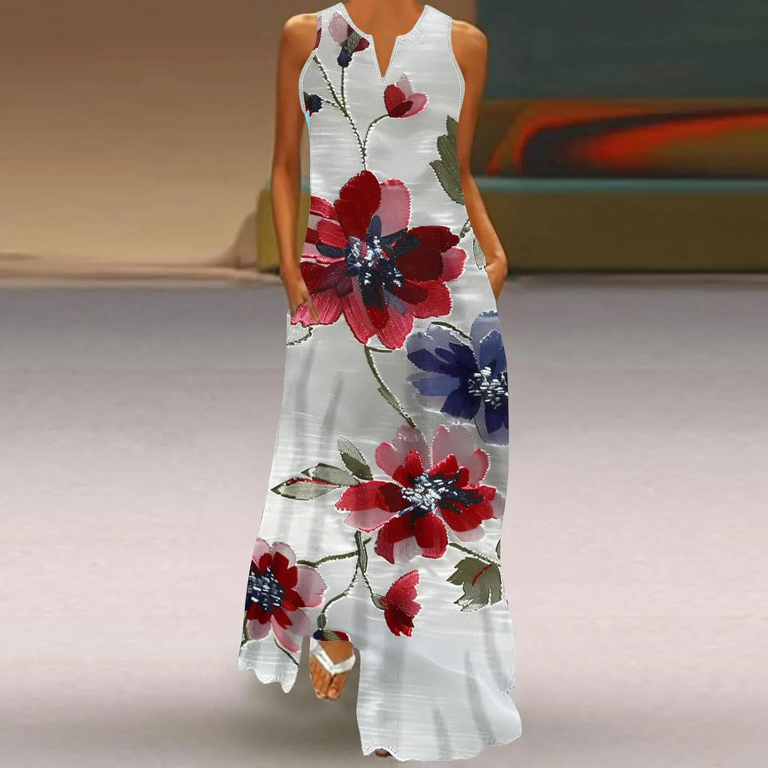 Ceboyel Women Floral Summer Dresses 2024 Sleeveless Casual Maxi Dress Long Flowy Sundresses Trendy Beach Vacation Clothes